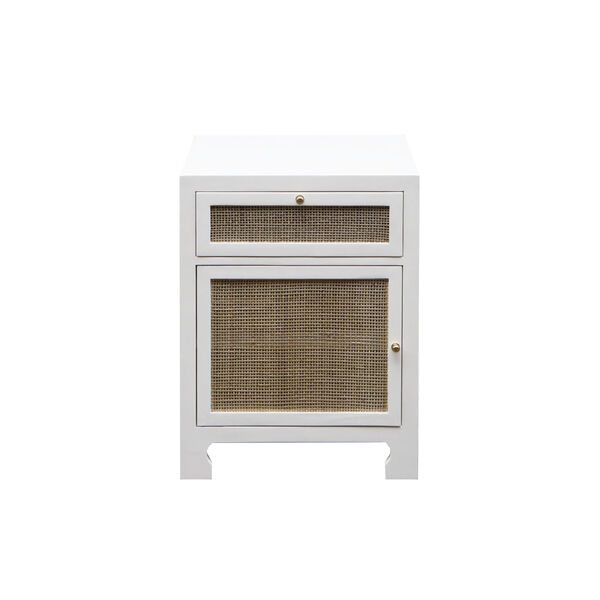 Matte White Lacquer and Natural Caning 22-Inch Cabinet, image 1